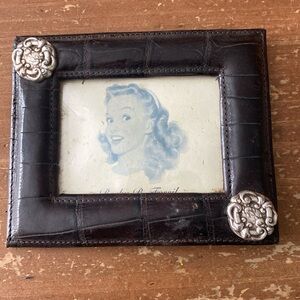 Fossil Leather Picture Frame Photo Silver Accents